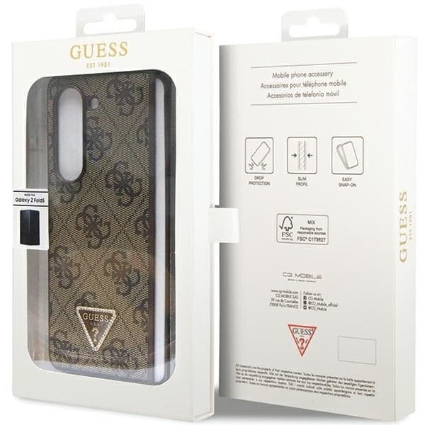Guess Leather 4G Triangle Strass - θήκη για Samsung Galaxy Z Fold5 - Καφέ 7