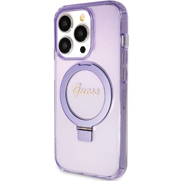Guess Ring Stand Script Glitter MagSafe - θήκη για Apple iPhone 15 Pro - Μωβ 2
