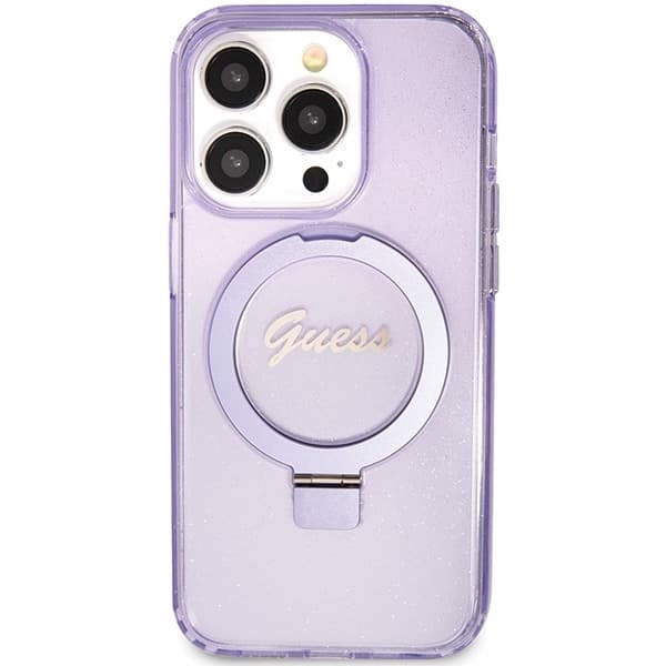 Guess Ring Stand Script Glitter MagSafe - θήκη για Apple iPhone 15 Pro - Μωβ 3