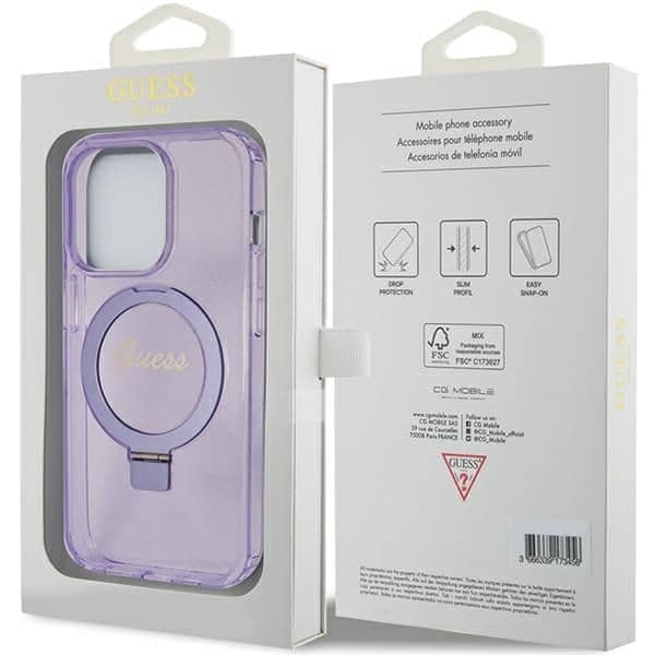 Guess Ring Stand Script Glitter MagSafe - θήκη για Apple iPhone 15 Pro - Μωβ 8