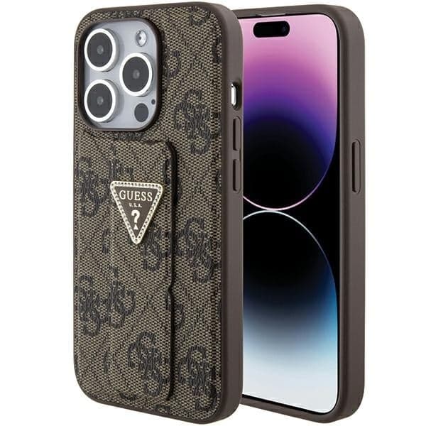 Guess GUHCP15LPGS4TDW iPhone 15 Pro 6.1"  καφέ/brown hardcase Grip Stand 4G Triangle Strass