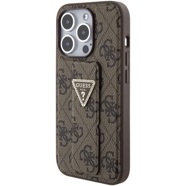 Guess GUHCP15LPGS4TDW iPhone 15 Pro 6.1"  καφέ/brown hardcase Grip Stand 4G Triangle Strass 3