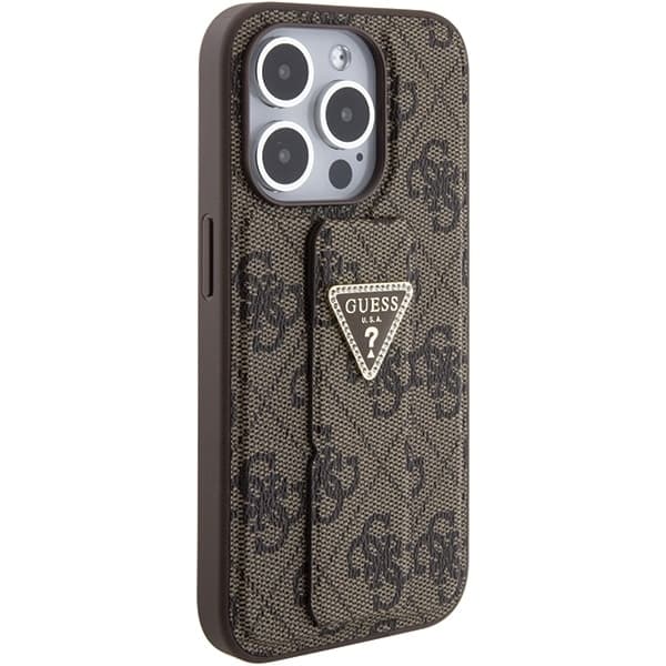 Guess GUHCP15LPGS4TDW iPhone 15 Pro 6.1"  καφέ/brown hardcase Grip Stand 4G Triangle Strass 5