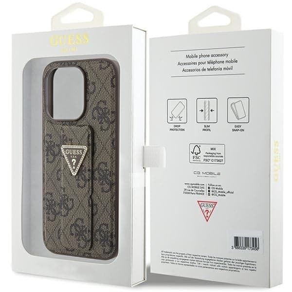Guess GUHCP15LPGS4TDW iPhone 15 Pro 6.1"  καφέ/brown hardcase Grip Stand 4G Triangle Strass 9