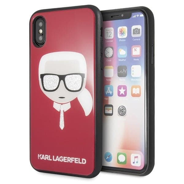 Karl Lagerfeld Glitter Karl`s Head - θήκη για Apple iPhone X/Xs - Κόκκινο