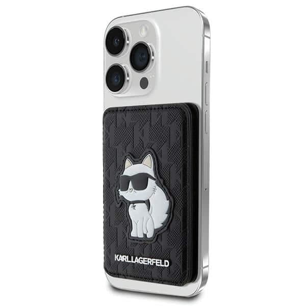 Karl Lagerfeld KLWMSPSAKHCK Πορτοφόλι με Θήκη Κάρτας και Βάση Saffiano Monogram Choupette MagSafe μαύρο/μαύρο