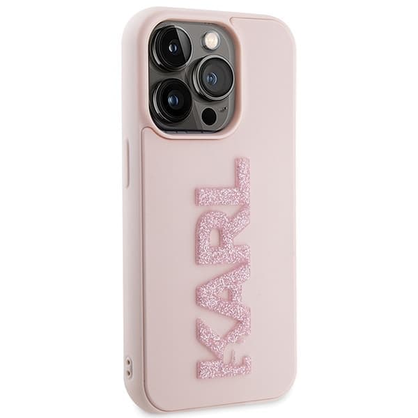 Karl Lagerfeld 3D Rubber Glitter Logo - θήκη για Apple iPhone 15 Pro Max - Ροζ 4