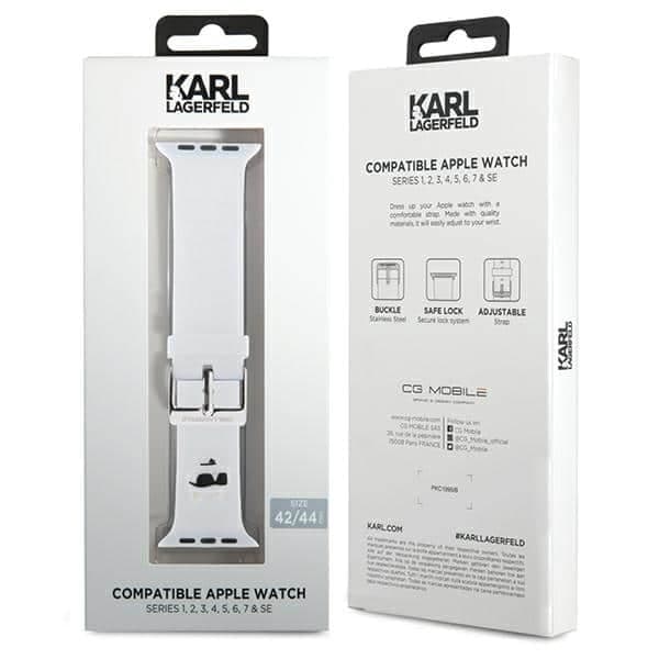 Karl Lagerfeld Pasek KLAWLSLCNH Apple Watch 42/44/45/49mm biały/white strap 3D Rubber Choupette Head 4