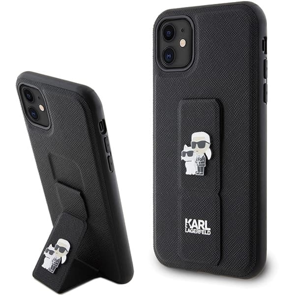 Karl Lagerfeld Gripstand Saffiano Karl&Choupette Pins - Apple iPhone 11 / XR - Μαύρο