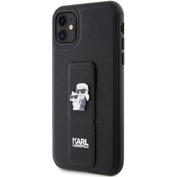 Karl Lagerfeld Gripstand Saffiano Karl&Choupette Pins - Apple iPhone 11 / XR - Μαύρο 2