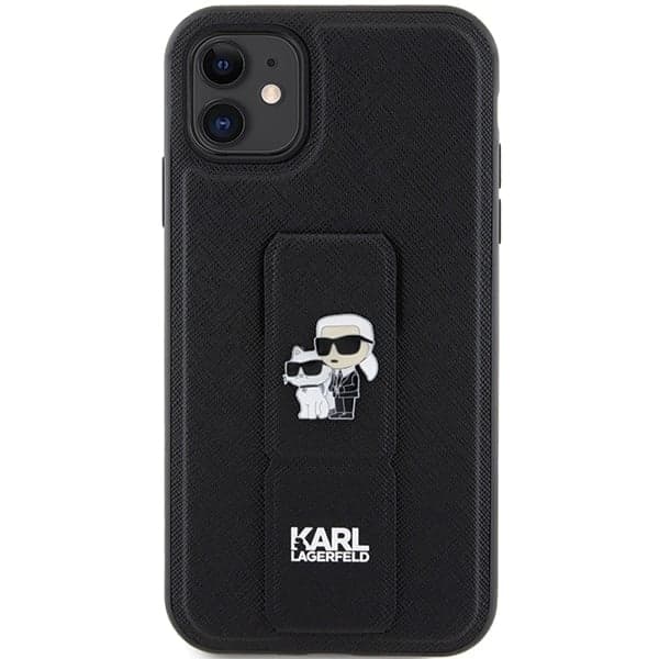 Karl Lagerfeld Gripstand Saffiano Karl&Choupette Pins - Apple iPhone 11 / XR - Μαύρο 3