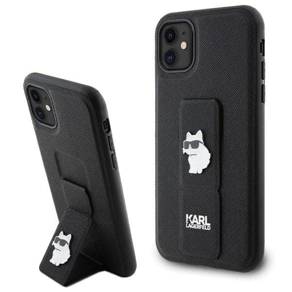 Karl Lagerfeld Gripstand Saffiano Choupette Pins - Apple iPhone 11 / XR - Μαύρο