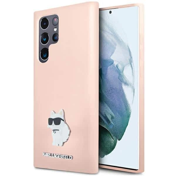 Karl Lagerfeld Silicone Choupette Metal Pin - θήκη για Samsung Galaxy S23 Ultra - Ροζ