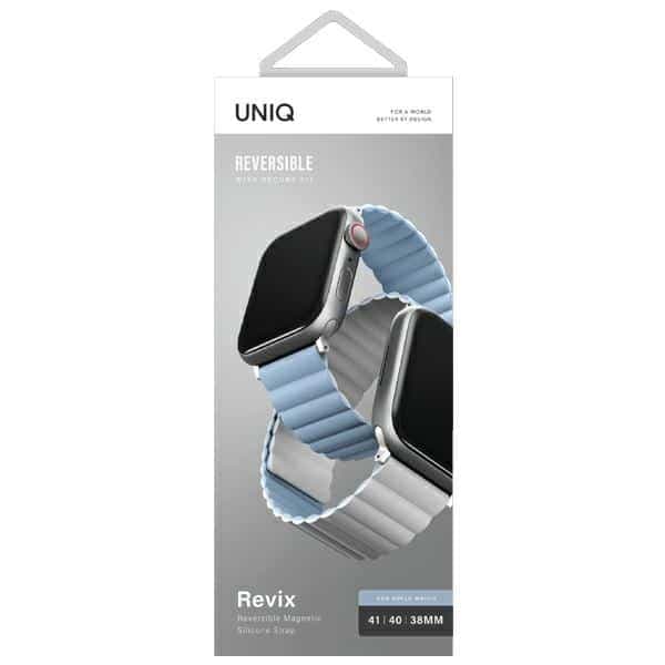UNIQ λουράκι Revix για Apple Watch Series 1/2/3/4/5/6/7/8/9/SE/SE2 38/40/41mm. Αντιστρεπτικός Μαγνητικός λευκό-μπλε/white-blue 8