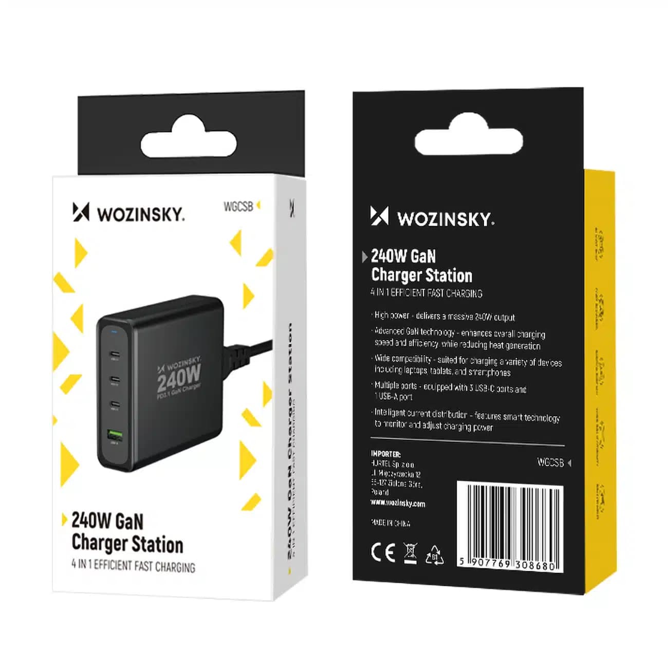 Wozinsky WGCSB 240W GaN φορτιστής τοίχου USB-A / 3 x USB-C - μαύρο 5