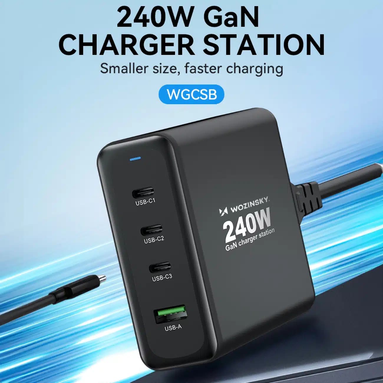Wozinsky WGCSB 240W GaN φορτιστής τοίχου USB-A / 3 x USB-C - μαύρο 8