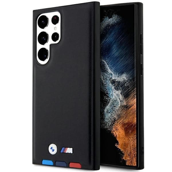 BMW Leather Stamp Tricolor - θήκη για Samsung Galaxy S23 Ultra - Μαύρο