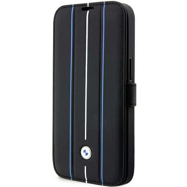 BMW Leather Stamp Blue Lines - θήκη για Apple iPhone 14 Pro - Μαύρο