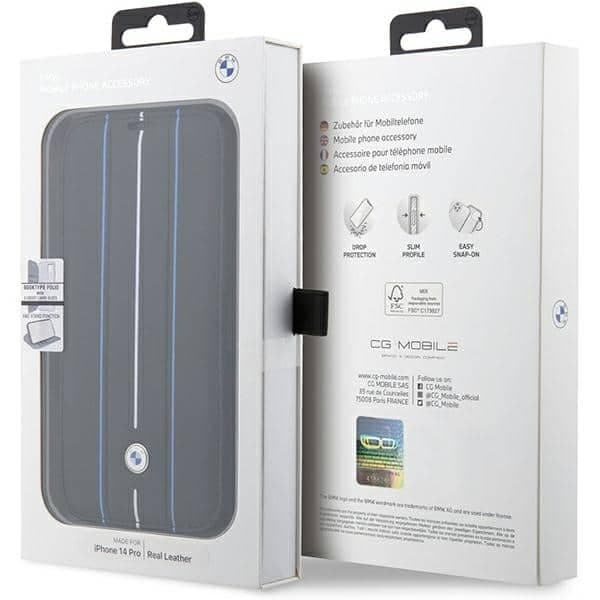 BMW Leather Stamp Blue Lines - θήκη για Apple iPhone 14 Pro - Μαύρο 7