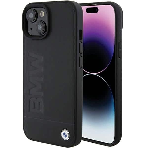BMW Leather Hot Stamp - θήκη για Apple iPhone 15 Plus - Μαύρο
