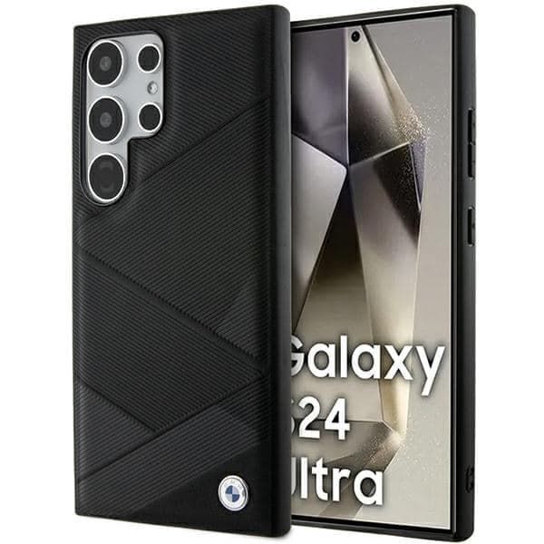 BMW Signature Leather Crossing Lines Pattern - θήκη για Samsung Galaxy S24 Ultra - Μαύρο