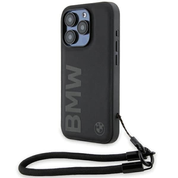 BMW Signature Leather Wordmark Cord - θήκη για Apple iPhone 15 Pro - Μαύρο
