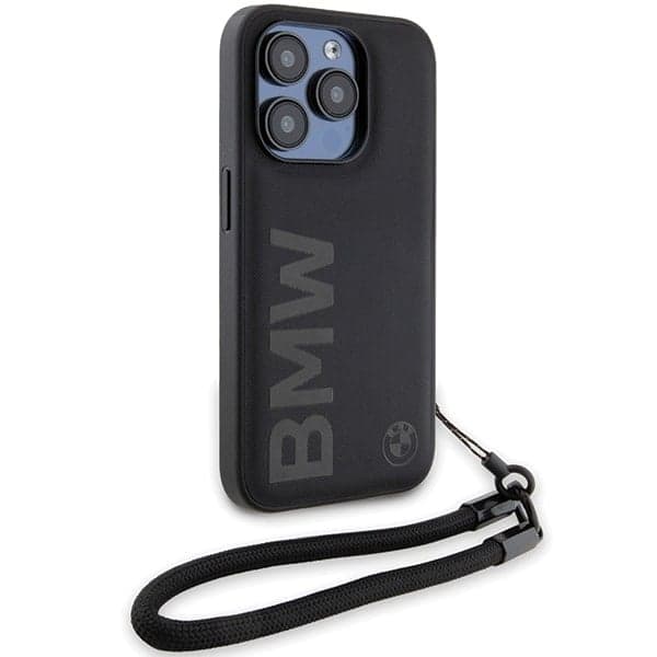 BMW Signature Leather Wordmark Cord - θήκη για Apple iPhone 15 Pro - Μαύρο 3