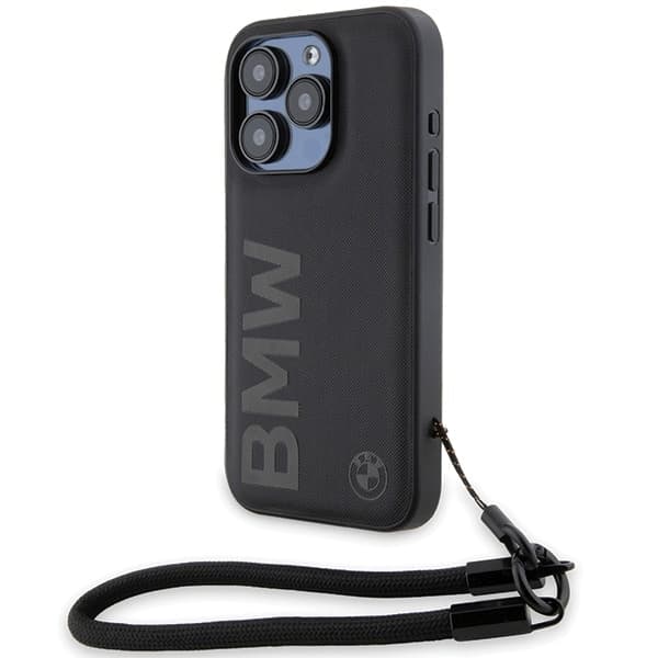 BMW Signature Leather Wordmark Cord - θήκη για Apple iPhone 15 Pro Max - Μαύρο