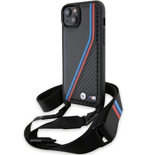 BMW M Edition Carbon Tricolor Lines & Strap - θήκη για Apple iPhone 15 Plus - Μαύρο
