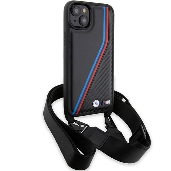 BMW M Edition Carbon Tricolor Lines & Strap - θήκη για Apple iPhone 15 Plus - Μαύρο 3