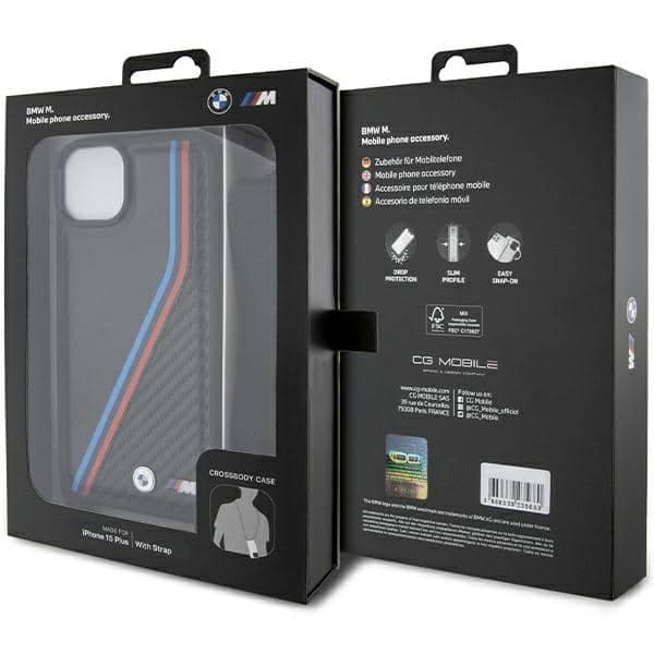 BMW M Edition Carbon Tricolor Lines & Strap - θήκη για Apple iPhone 15 Plus - Μαύρο 7