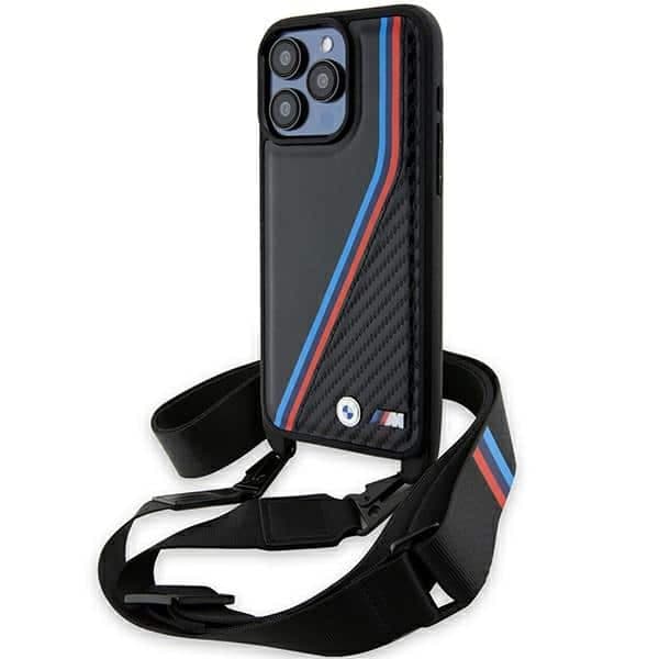 BMW M Edition Carbon Tricolor Lines & Strap - θήκη για Apple iPhone 15 Pro - Μαύρο