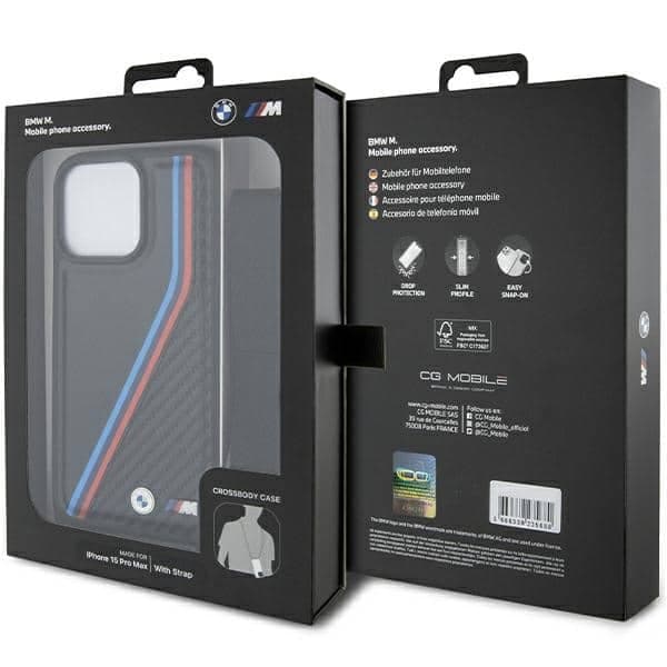 BMW M Edition Carbon Tricolor Lines & Strap - θήκη για Apple iPhone 15 Pro Max - Μαύρο 7