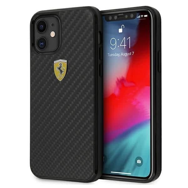 Ferrari On Track Real Carbon - θήκη για Apple iPhone 12 mini - Μαύρο