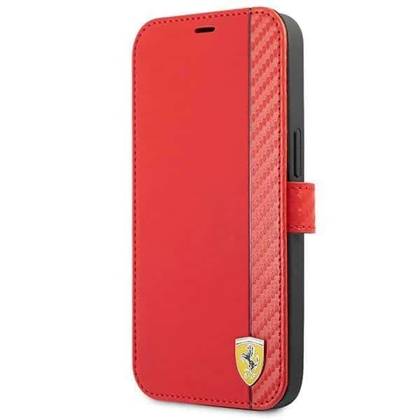 Ferrari Book On Track Carbon Stripe - θήκη για Apple iPhone 13 mini - Κόκκινο