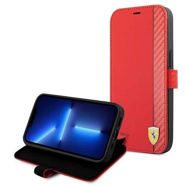 Ferrari Book On Track Carbon Stripe - θήκη για Apple iPhone 13 mini - Κόκκινο 6