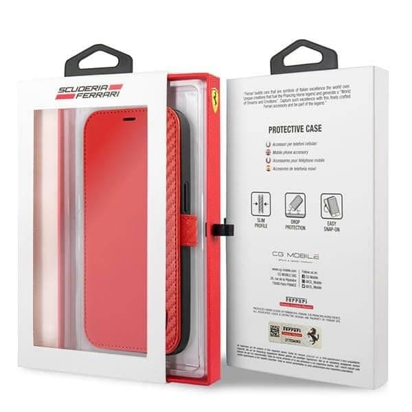 Ferrari Book On Track Carbon Stripe - θήκη για Apple iPhone 13 mini - Κόκκινο 7
