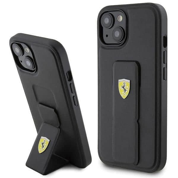 Ferrari Grip Stand Metal Logo - θήκη για Apple iPhone 15 - Μαύρο