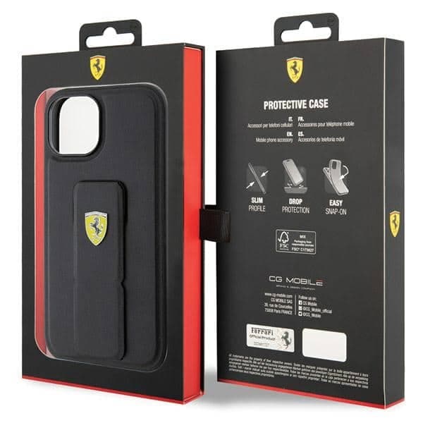 Ferrari Grip Stand Metal Logo - θήκη για Apple iPhone 15 - Μαύρο 8
