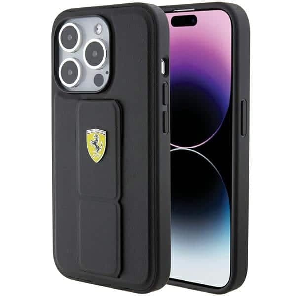 Ferrari Grip Stand Metal Logo - θήκη για Apple iPhone 15 Pro Max - Μαύρο