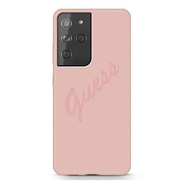 Guess Script vintage - θήκη για Samsung Galaxy S21 Ultra - Ροζ