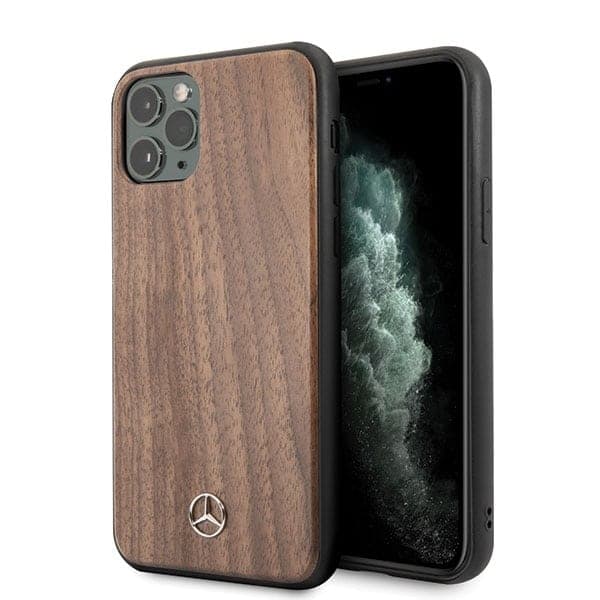 Mercedes Brown Wood Line Walnut - θήκη για Apple iPhone 11 Pro Max - Καφέ