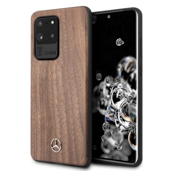 Mercedes Brown Wood Line Walnut - θήκη για Samsung Galaxy S20 Ultra - Καφέ