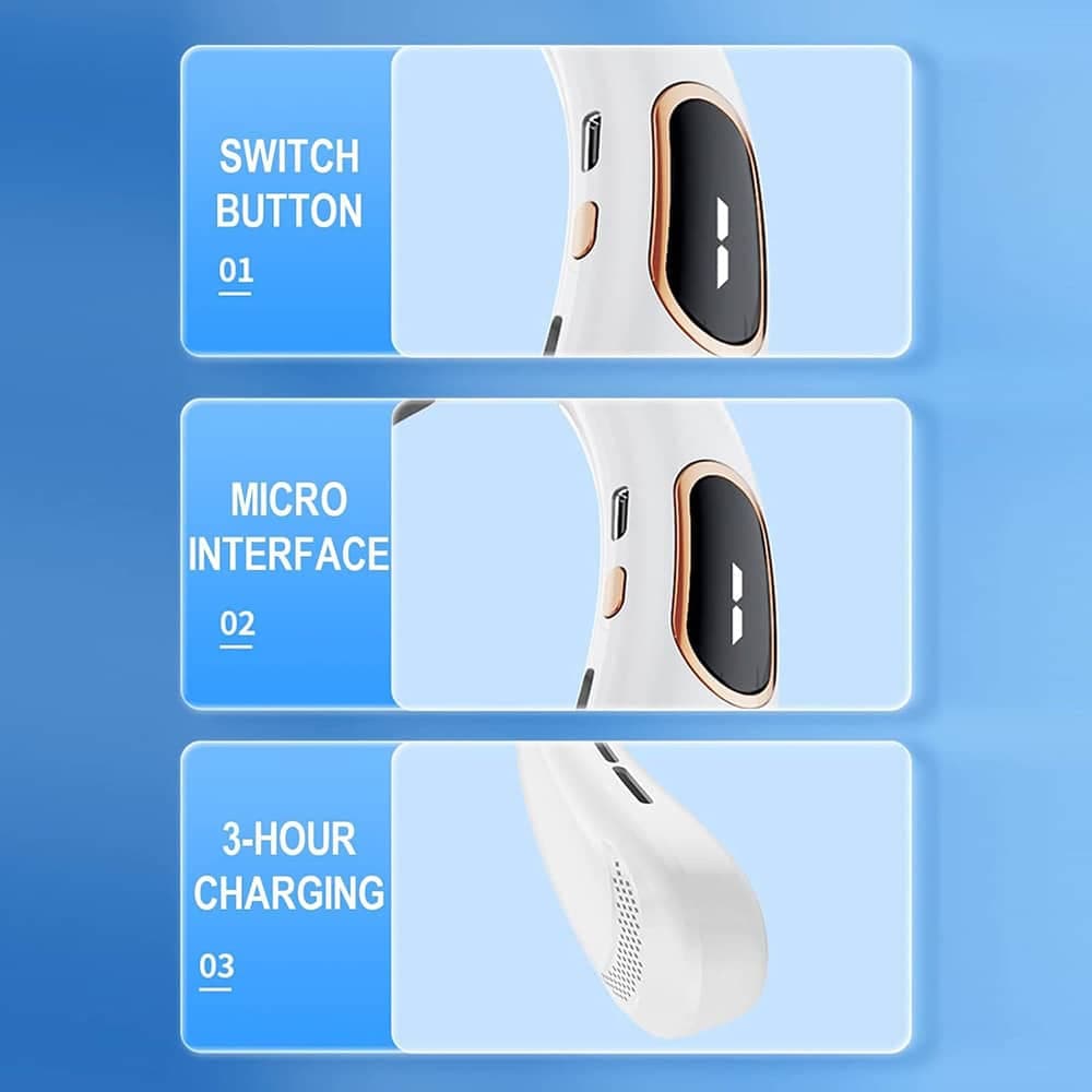 Techsuit - Φορητός Ανεμιστήρας Λαιμού (H6) - USB, Επαναφορτιζόμενος, Ρυθμιζόμενος, Ψηφιακή Οθόνη - Λευκό 6