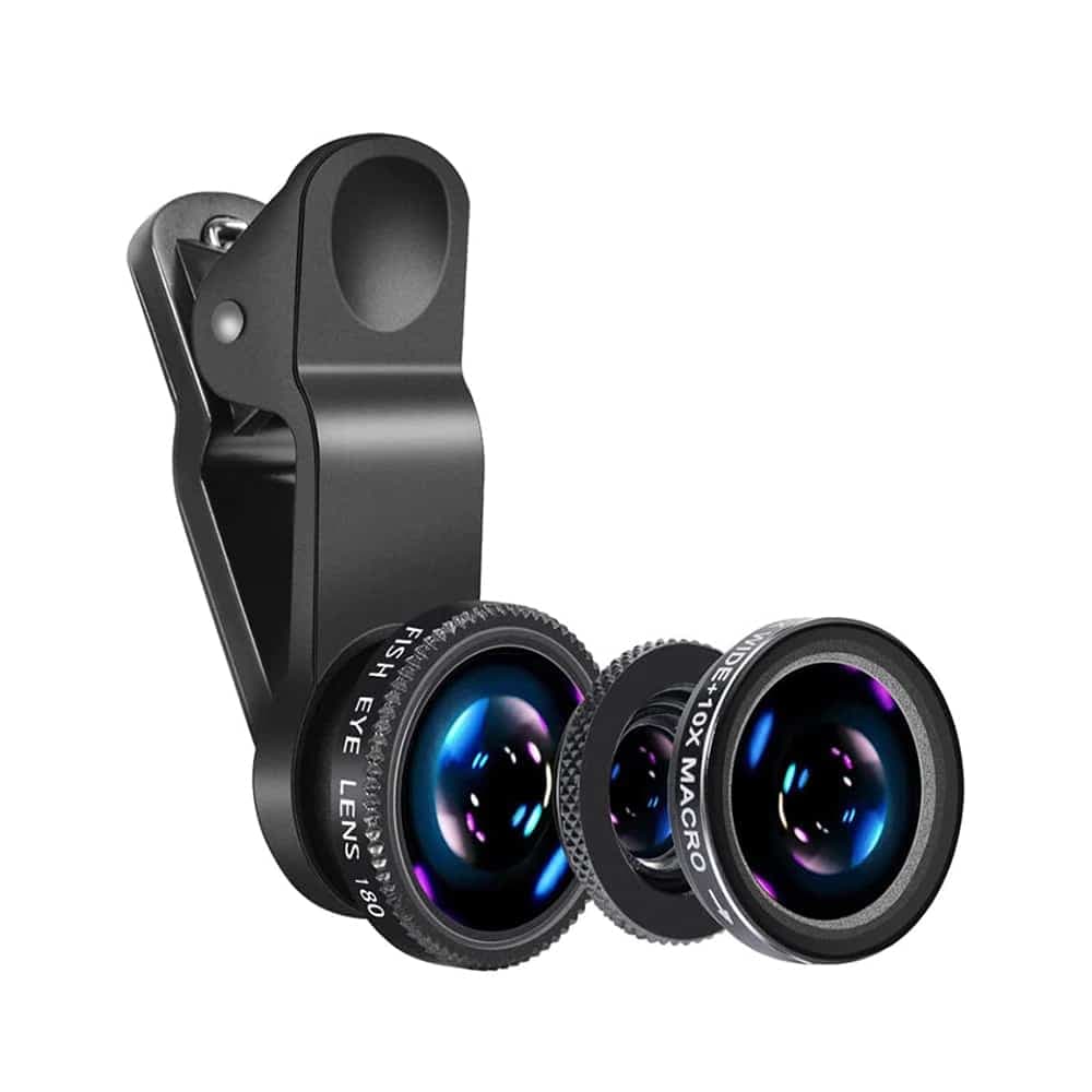 Techsuit - Σετ Φακών για Κάμερα Τηλεφώνου (W33) - Macro, Wide Angle, Fish Eye HD Glass με E-Clip, Τσάντα και Κάλυμμα Φακού - Μαύρο 3