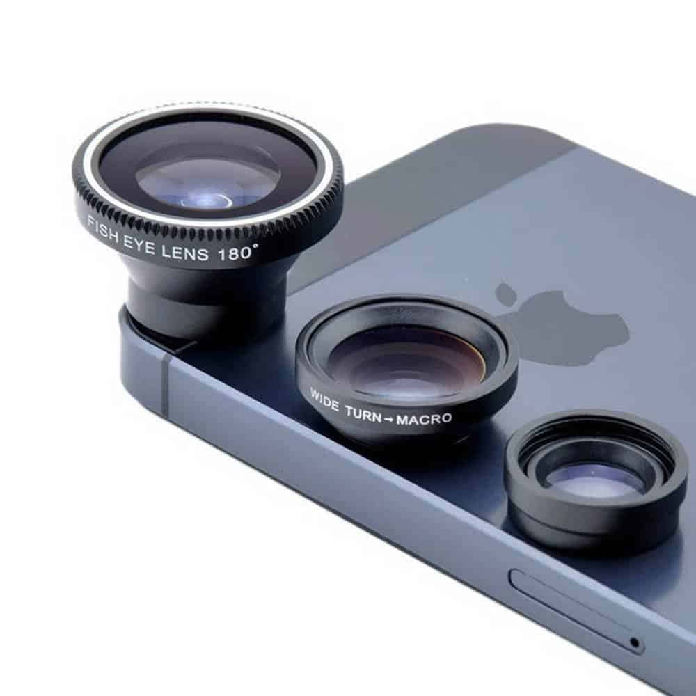 Techsuit - Σετ Φακών για Κάμερα Τηλεφώνου (W33) - Macro, Wide Angle, Fish Eye HD Glass με E-Clip, Τσάντα και Κάλυμμα Φακού - Μαύρο 4