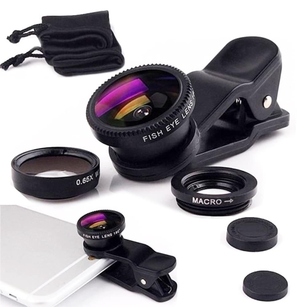 Techsuit - Σετ Φακών για Κάμερα Τηλεφώνου (W33) - Macro, Wide Angle, Fish Eye HD Glass με E-Clip, Τσάντα και Κάλυμμα Φακού - Μαύρο 7