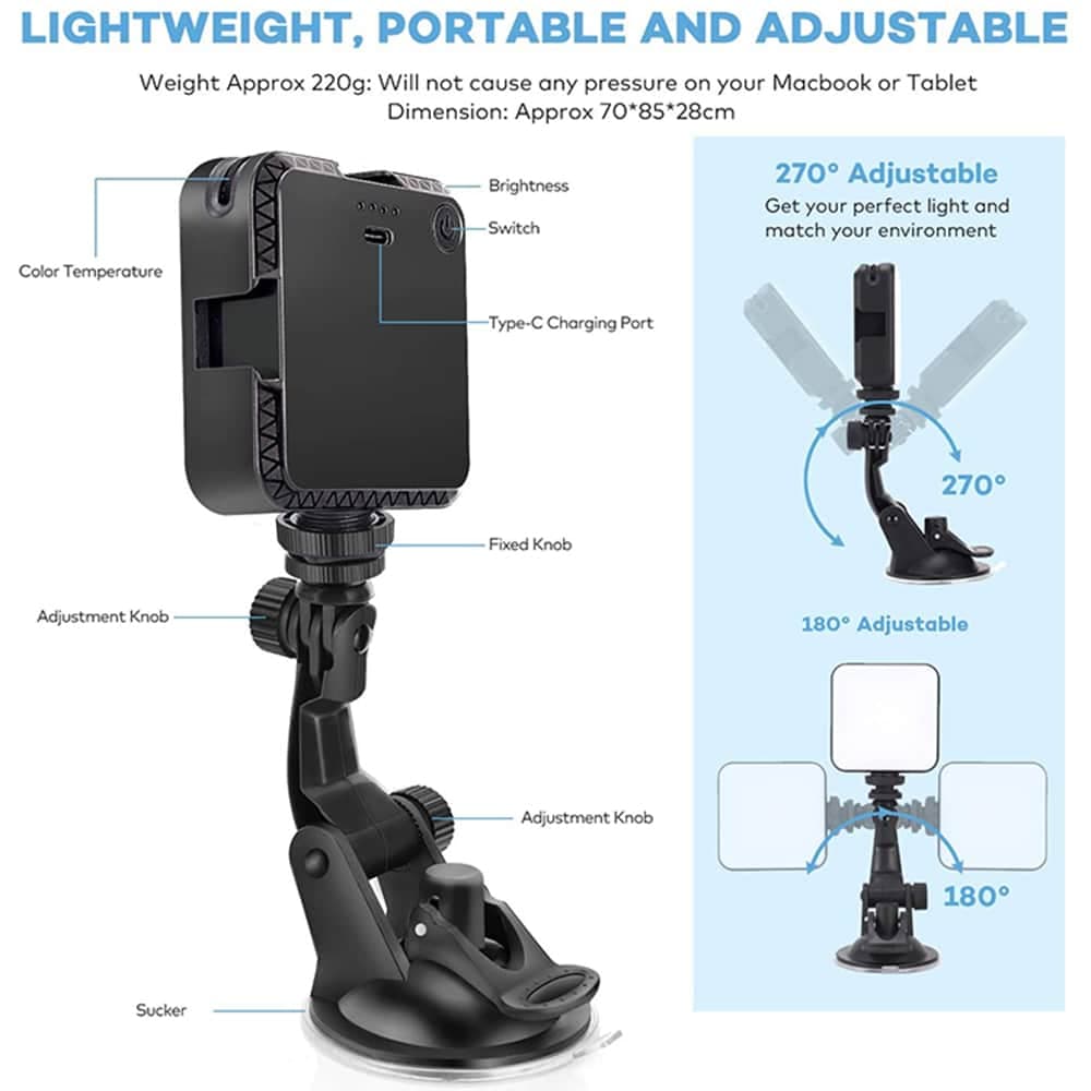 Techsuit - Φωτιστικό για Webcam - Video Conference (RS2) - για Laptop, με βεντούζα - Μαύρο 6