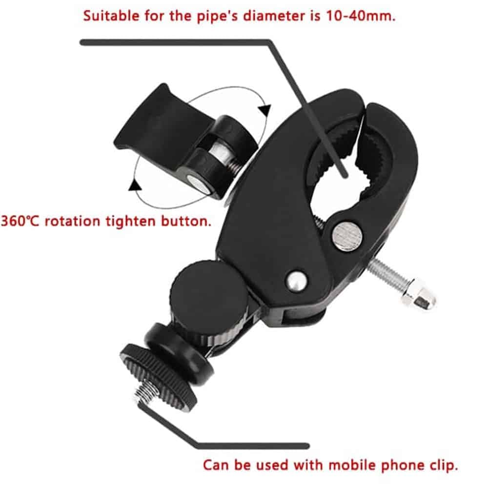 Techsuit - Mount for Handlebar (CAL07) - for GoPro Action Camera, with 1/4" Screw Compatibility - Black 8