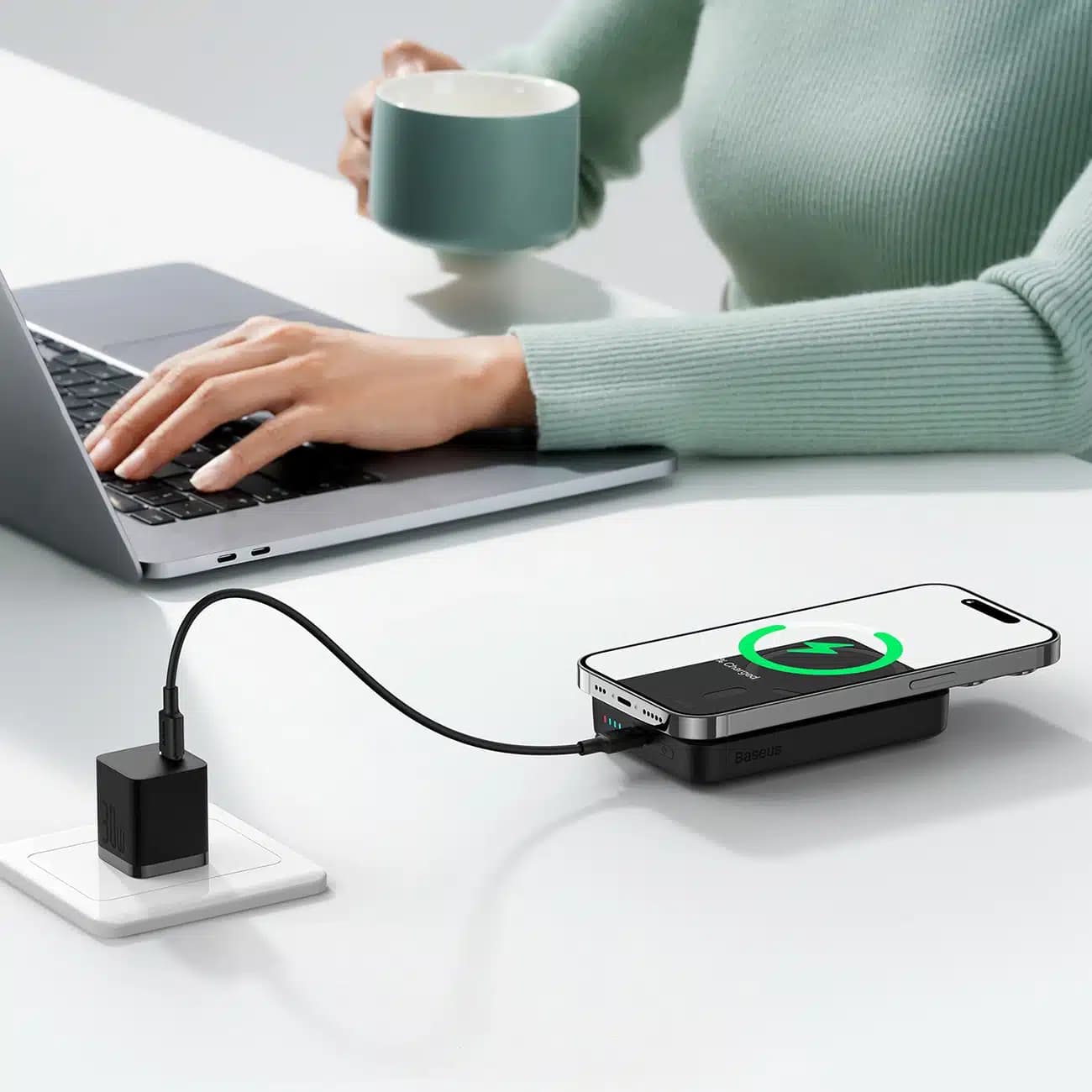 Baseus Magnetic Mini Induction Powerbank 10000mAh 30W - μαύρο + καλώδιο USB-C - USB-C 6
